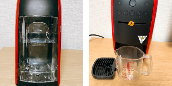 ネスカフェバリスタの使い方:給水タンクに水を入れてカップをセットしたところ